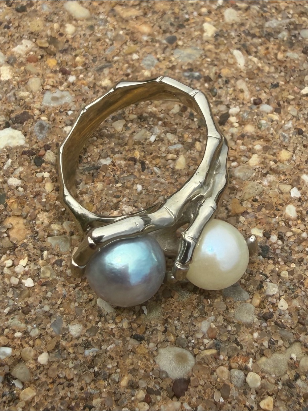 14K White Gold Pearl Bamboo Ring - Picture 5 of 6